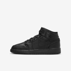Jordan 1 Mid Triple Black kids shoes